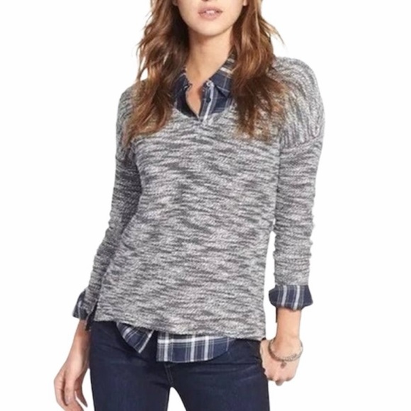 Paige Martine Slub Marled Knit V-Neck Pullover Sweater Blue & White Size XS - Picture 2 of 10